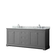 Load image into Gallery viewer, Wyndham Avery 80 Inch Double Bathroom Vanity in Dark Gray, White Carrara Marble Countertop, Undermount Oval Sinks, and No Mirror- Wyndham