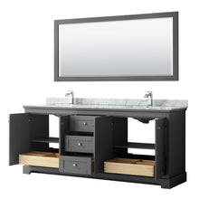 Load image into Gallery viewer, Wyndham Avery 80 Inch Double Bathroom Vanity in Dark Gray, White Carrara Marble Countertop, Undermount Square Sinks, and 70 Inch Mirror- Wyndham