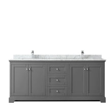 Load image into Gallery viewer, Wyndham Avery 80 Inch Double Bathroom Vanity in Dark Gray, White Carrara Marble Countertop, Undermount Square Sinks, and No Mirror- Wyndham