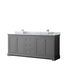 Load image into Gallery viewer, Wyndham Avery 80 Inch Double Bathroom Vanity in Dark Gray, White Carrara Marble Countertop, Undermount Square Sinks, and No Mirror- Wyndham