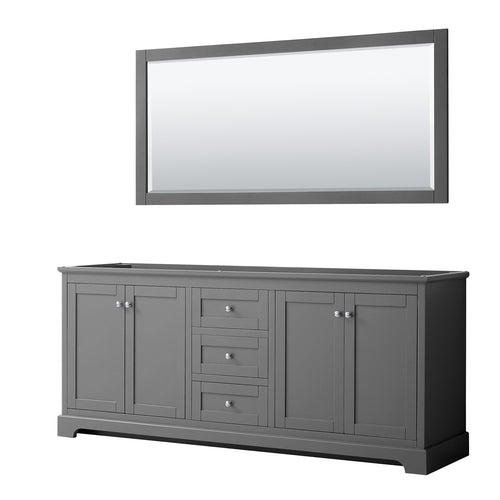 Wyndham Avery 80 Inch Double Bathroom Vanity in Dark Gray, No Countertop, No Sinks, and 70 Inch Mirror- Wyndham