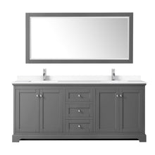 Load image into Gallery viewer, Wyndham Avery 80 Inch Double Bathroom Vanity in Dark Gray, White Cultured Marble Countertop, Undermount Square Sinks, 70 Inch Mirror- Wyndham