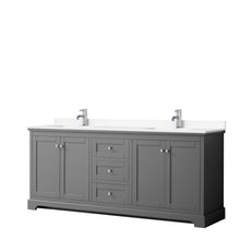 Load image into Gallery viewer, Wyndham Avery 80 Inch Double Bathroom Vanity in Dark Gray, White Cultured Marble Countertop, Undermount Square Sinks, No Mirror- Wyndham