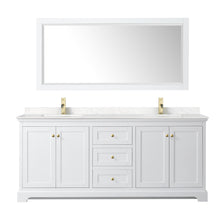 Load image into Gallery viewer, Wyndham Avery 80 Inch Double Bathroom Vanity in White, Light-Vein Carrara Cultured Marble Countertop, Undermount Square Sinks, Brushed Gold Trim- Wyndham