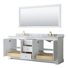 Load image into Gallery viewer, Wyndham Avery 80 Inch Double Bathroom Vanity in White, White Carrara Marble Countertop, Undermount Oval Sinks, Brushed Gold Trim- Wyndham