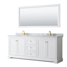 Load image into Gallery viewer, Wyndham Avery 80 Inch Double Bathroom Vanity in White, White Carrara Marble Countertop, Undermount Oval Sinks, 70 Inch Mirror, Brushed Gold Trim- Wyndham