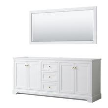 Load image into Gallery viewer, Wyndham Avery 80 Inch Double Bathroom Vanity in White, No Countertop, No Sinks, 70 Inch Mirror, Brushed Gold Trim- Wyndham