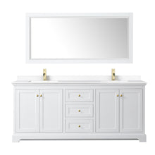 Load image into Gallery viewer, Wyndham Avery 80 Inch Double Bathroom Vanity in White, White Cultured Marble Countertop, Undermount Square Sinks, Brushed Gold Trim- Wyndham