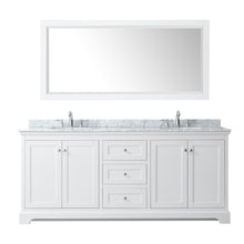 Load image into Gallery viewer, Wyndham Avery 80 Inch Double Bathroom Vanity in White, White Carrara Marble Countertop, Undermount Oval Sinks, and 70 Inch Mirror- Wyndham