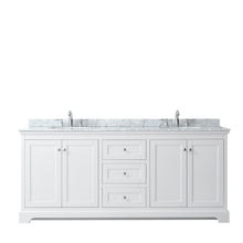 Load image into Gallery viewer, Wyndham Avery 80 Inch Double Bathroom Vanity in White, White Carrara Marble Countertop, Undermount Oval Sinks, and No Mirror- Wyndham