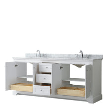 Load image into Gallery viewer, Wyndham Avery 80 Inch Double Bathroom Vanity in White, White Carrara Marble Countertop, Undermount Oval Sinks, and No Mirror- Wyndham