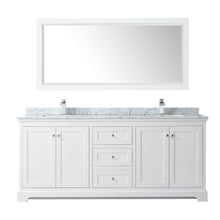 Load image into Gallery viewer, Wyndham Avery 80 Inch Double Bathroom Vanity in White, White Carrara Marble Countertop, Undermount Square Sinks, and 70 Inch Mirror- Wyndham
