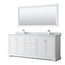 Load image into Gallery viewer, Wyndham Avery 80 Inch Double Bathroom Vanity in White, White Carrara Marble Countertop, Undermount Square Sinks, and 70 Inch Mirror- Wyndham
