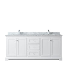 Load image into Gallery viewer, Wyndham Avery 80 Inch Double Bathroom Vanity in White, White Carrara Marble Countertop, Undermount Square Sinks, and No Mirror- Wyndham