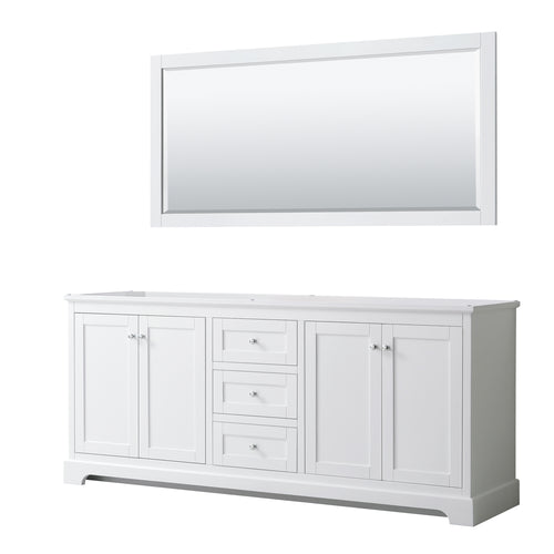 Wyndham Avery 80 Inch Double Bathroom Vanity in White, No Countertop, No Sinks, and 70 Inch Mirror- Wyndham