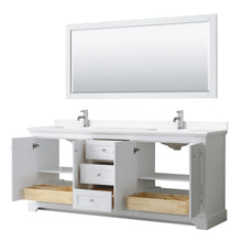 Load image into Gallery viewer, Wyndham Avery 80 Inch Double Bathroom Vanity in White, White Cultured Marble Countertop, Undermount Square Sinks, 70 Inch Mirror- Wyndham