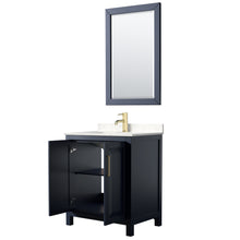 Load image into Gallery viewer, Wyndham Daria 30 Inch Single Bathroom Vanity in Dark Blue, Light-Vein Carrara Cultured Marble Countertop, Undermount Square Sink, 24 Inch Mirror- Wyndham