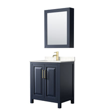 Load image into Gallery viewer, Wyndham Daria 30 Inch Single Bathroom Vanity in Dark Blue, Light-Vein Carrara Cultured Marble Countertop, Undermount Square Sink, Medicine Cabinet- Wyndham
