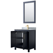 Load image into Gallery viewer, Wyndham Daria 30 Inch Single Bathroom Vanity in Dark Blue, White Carrara Marble Countertop, Undermount Square Sink, 24 Inch Mirror- Wyndham