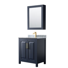 Load image into Gallery viewer, Wyndham Daria 30 Inch Single Bathroom Vanity in Dark Blue, White Carrara Marble Countertop, Undermount Square Sink, Medicine Cabinet- Wyndham