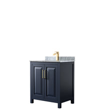 Load image into Gallery viewer, Wyndham Daria 30 Inch Single Bathroom Vanity in Dark Blue, White Carrara Marble Countertop, Undermount Square Sink, No Mirror- Wyndham