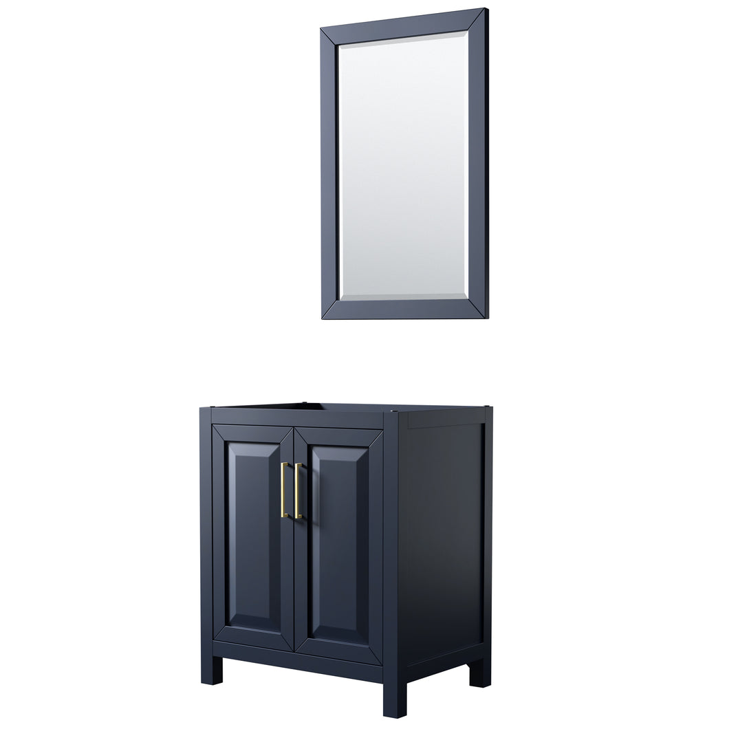 Wyndham Daria 30 Inch Single Bathroom Vanity in Dark Blue, No Countertop, No Sink, 24 Inch Mirror- Wyndham