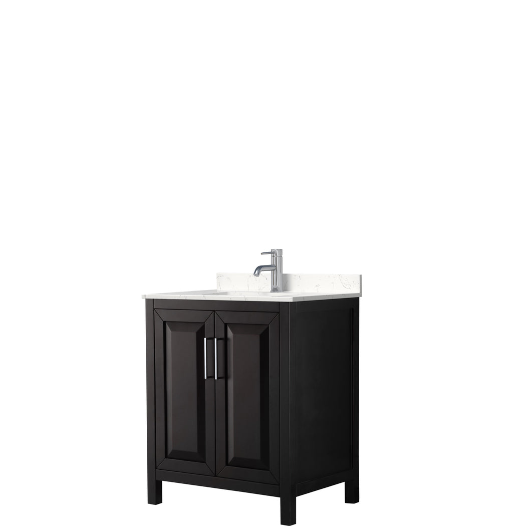 Wyndham Daria 30 Inch Single Bathroom Vanity in Dark Espresso, Light-Vein Carrara Cultured Marble Countertop, Undermount Square Sink, No Mirror- Wyndham