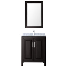 Load image into Gallery viewer, Wyndham Daria 30 Inch Single Bathroom Vanity in Dark Espresso, White Carrara Marble Countertop, Undermount Square Sink, and 24 Inch Mirror- Wyndham
