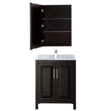 Load image into Gallery viewer, Wyndham Daria 30 Inch Single Bathroom Vanity in Dark Espresso, White Carrara Marble Countertop, Undermount Square Sink, and Medicine Cabinet- Wyndham