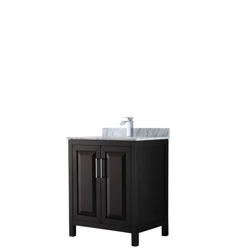 Wyndham Daria 30 Inch Single Bathroom Vanity in Dark Espresso, White Carrara Marble Countertop, Undermount Square Sink, and No Mirror- Wyndham