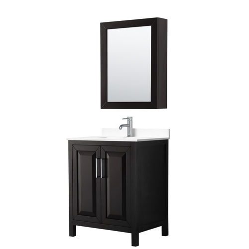 Wyndham Daria 30 Inch Single Bathroom Vanity in Dark Espresso, White Cultured Marble Countertop, Undermount Square Sink, Medicine Cabinet- Wyndham