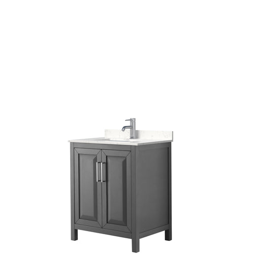Wyndham Daria 30 Inch Single Bathroom Vanity in Dark Gray, Light-Vein Carrara Cultured Marble Countertop, Undermount Square Sink, No Mirror- Wyndham