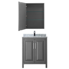 Load image into Gallery viewer, Wyndham Daria 30 Inch Single Bathroom Vanity in Dark Gray, White Carrara Marble Countertop, Undermount Square Sink, and Medicine Cabinet- Wyndham