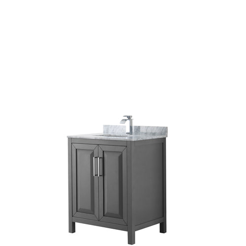 Wyndham Daria 30 Inch Single Bathroom Vanity in Dark Gray, White Carrara Marble Countertop, Undermount Square Sink, and No Mirror- Wyndham