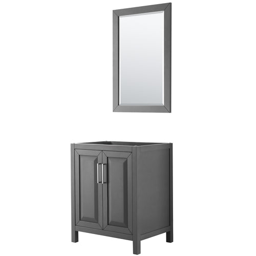 Wyndham Daria 30 Inch Single Bathroom Vanity in Dark Gray, No Countertop, No Sink, and 24 Inch Mirror- Wyndham