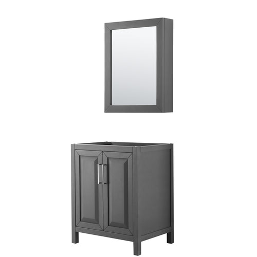 Wyndham Daria 30 Inch Single Bathroom Vanity in Dark Gray, No Countertop, No Sink, and Medicine Cabinet- Wyndham