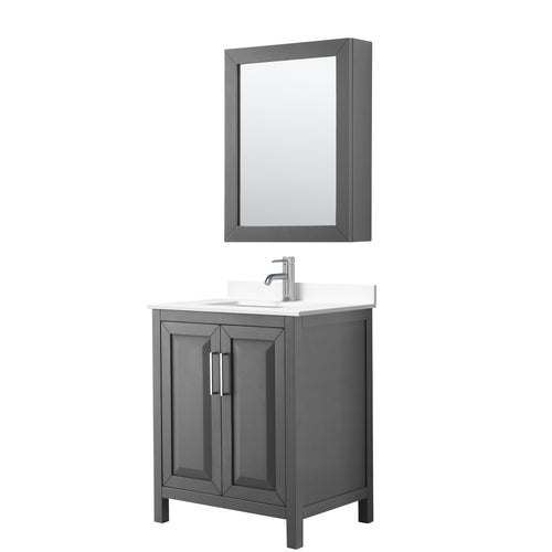 Wyndham Daria 30 Inch Single Bathroom Vanity in Dark Gray, White Cultured Marble Countertop, Undermount Square Sink, Medicine Cabinet- Wyndham