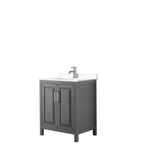 Wyndham Daria 30 Inch Single Bathroom Vanity in Dark Gray, White Cultured Marble Countertop, Undermount Square Sink, No Mirror- Wyndham