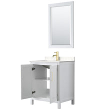 Load image into Gallery viewer, Wyndham Daria 30 Inch Single Bathroom Vanity in White, Light-Vein Carrara Cultured Marble Countertop, Undermount Square Sink, 24 Inch Mirror, Brushed Gold Trim- Wyndham