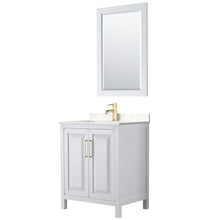 Load image into Gallery viewer, Wyndham Daria 30 Inch Single Bathroom Vanity in White, Light-Vein Carrara Cultured Marble Countertop, Undermount Square Sink, 24 Inch Mirror, Brushed Gold Trim- Wyndham