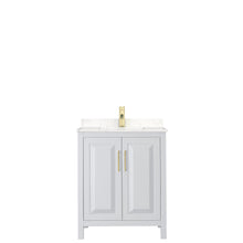 Load image into Gallery viewer, Wyndham Daria 30 Inch Single Bathroom Vanity in White, Light-Vein Carrara Cultured Marble Countertop, Undermount Square Sink, Brushed Gold Trim- Wyndham