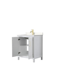 Load image into Gallery viewer, Wyndham Daria 30 Inch Single Bathroom Vanity in White, Light-Vein Carrara Cultured Marble Countertop, Undermount Square Sink, Brushed Gold Trim- Wyndham