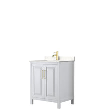 Load image into Gallery viewer, Wyndham Daria 30 Inch Single Bathroom Vanity in White, Light-Vein Carrara Cultured Marble Countertop, Undermount Square Sink, Brushed Gold Trim- Wyndham