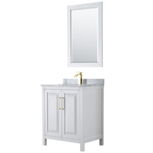 Load image into Gallery viewer, Wyndham Daria 30 Inch Single Bathroom Vanity in White, White Carrara Marble Countertop, Undermount Square Sink, 24 Inch Mirror, Brushed Gold Trim- Wyndham
