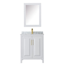Load image into Gallery viewer, Wyndham Daria 30 Inch Single Bathroom Vanity in White, White Carrara Marble Countertop, Undermount Square Sink, Medicine Cabinet, Brushed Gold Trim- Wyndham