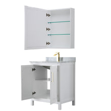 Load image into Gallery viewer, Wyndham Daria 30 Inch Single Bathroom Vanity in White, White Carrara Marble Countertop, Undermount Square Sink, Medicine Cabinet, Brushed Gold Trim- Wyndham