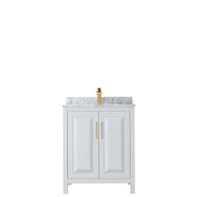 Load image into Gallery viewer, Wyndham Daria 30 Inch Single Bathroom Vanity in White, White Carrara Marble Countertop, Undermount Square Sink, Brushed Gold Trim- Wyndham