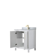 Load image into Gallery viewer, Wyndham Daria 30 Inch Single Bathroom Vanity in White, White Carrara Marble Countertop, Undermount Square Sink, Brushed Gold Trim- Wyndham
