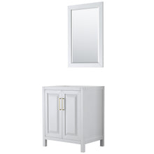 Load image into Gallery viewer, Wyndham Daria 30 Inch Single Bathroom Vanity in White, No Countertop, No Sink, 24 Inch Mirror, Brushed Gold Trim- Wyndham