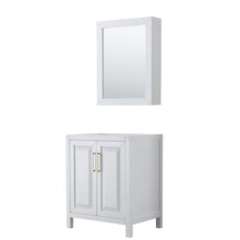 Load image into Gallery viewer, Wyndham Daria 30 Inch Single Bathroom Vanity in White, No Countertop, No Sink, Medicine Cabinet, Brushed Gold Trim- Wyndham